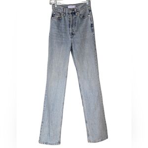 Highrise Button Fly Straight Leg Topshop Kort 26/36 Tall Light Blue Mom Jeans